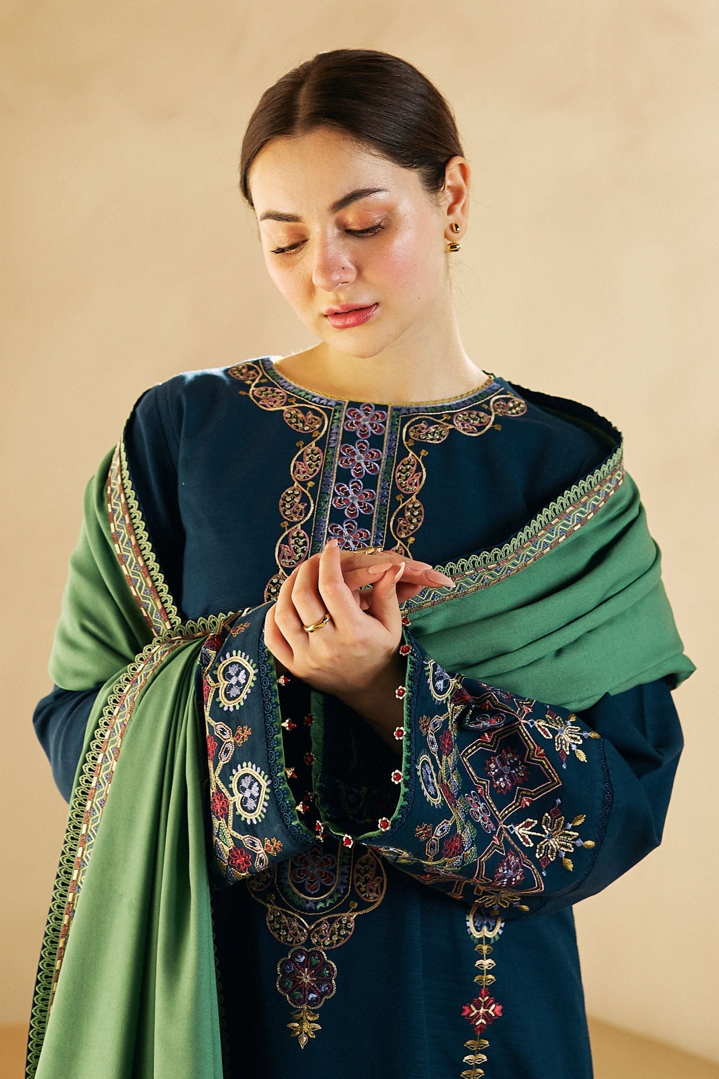 Zara Shah Jahan - 3PC Unstitched Dhanak Embroidered Shirt with Embroidered Dhanak Shawl and Trouser