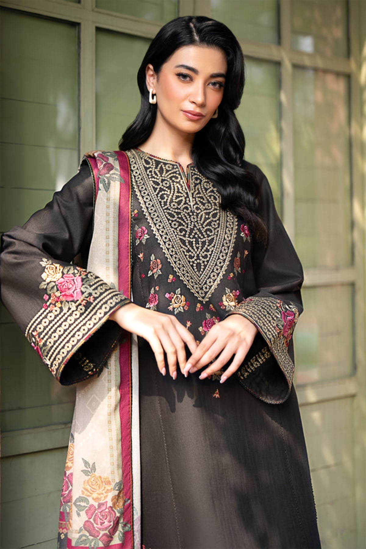 JAZMIN EMBROIDERED DHANAK 3PC WITH WHOOL SHAWAL