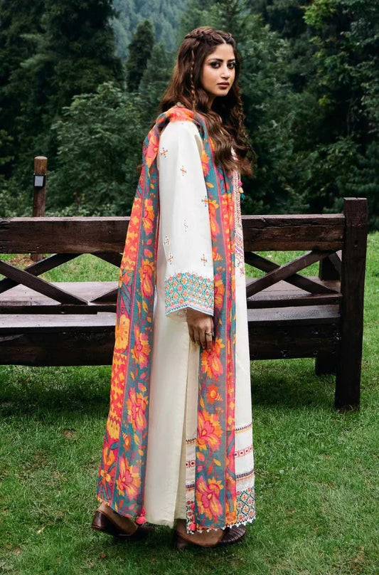 Sapphire - 3 PC Unstitched Khaddar Embroidered Shirt with Printed Pashmina Twin Shawl and Trouser
