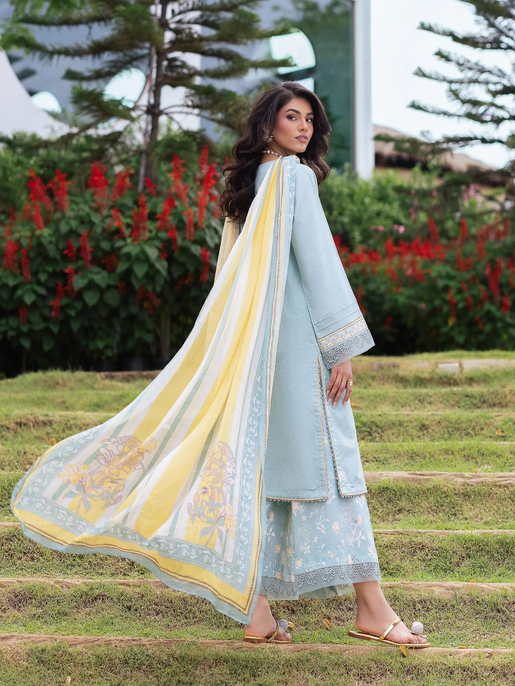 Edenrobe - 3PC Unstitched Dhanak Embroidered Shirt with Printed Wool Shawl and Embroidered Trouser