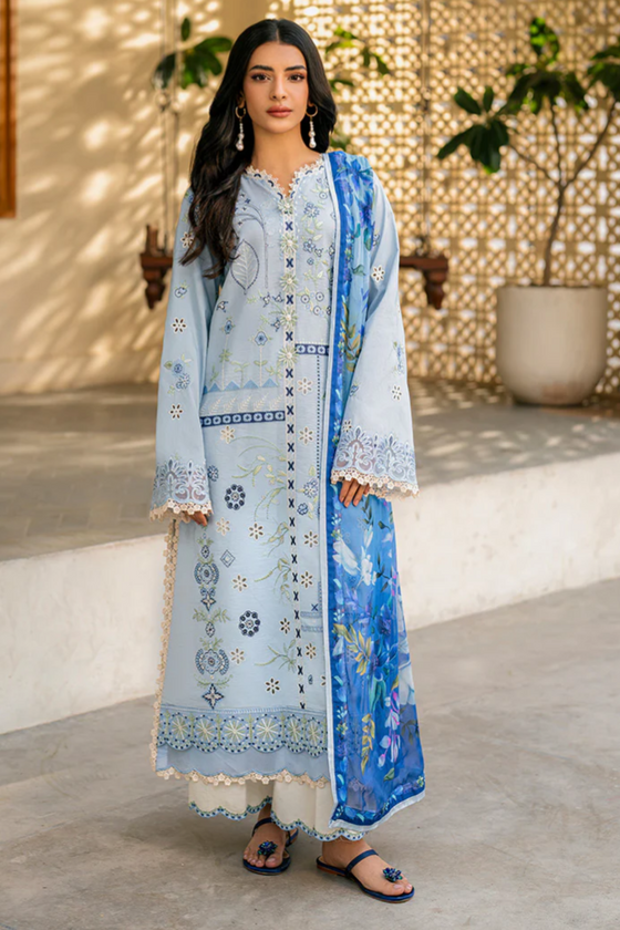ASHIYANA BY ROHINAAZ-3PC DHANAK EMBROIDERED SHIRT WITH WOOL SHAWL & EMB TROUSER (UNSTITCHED)