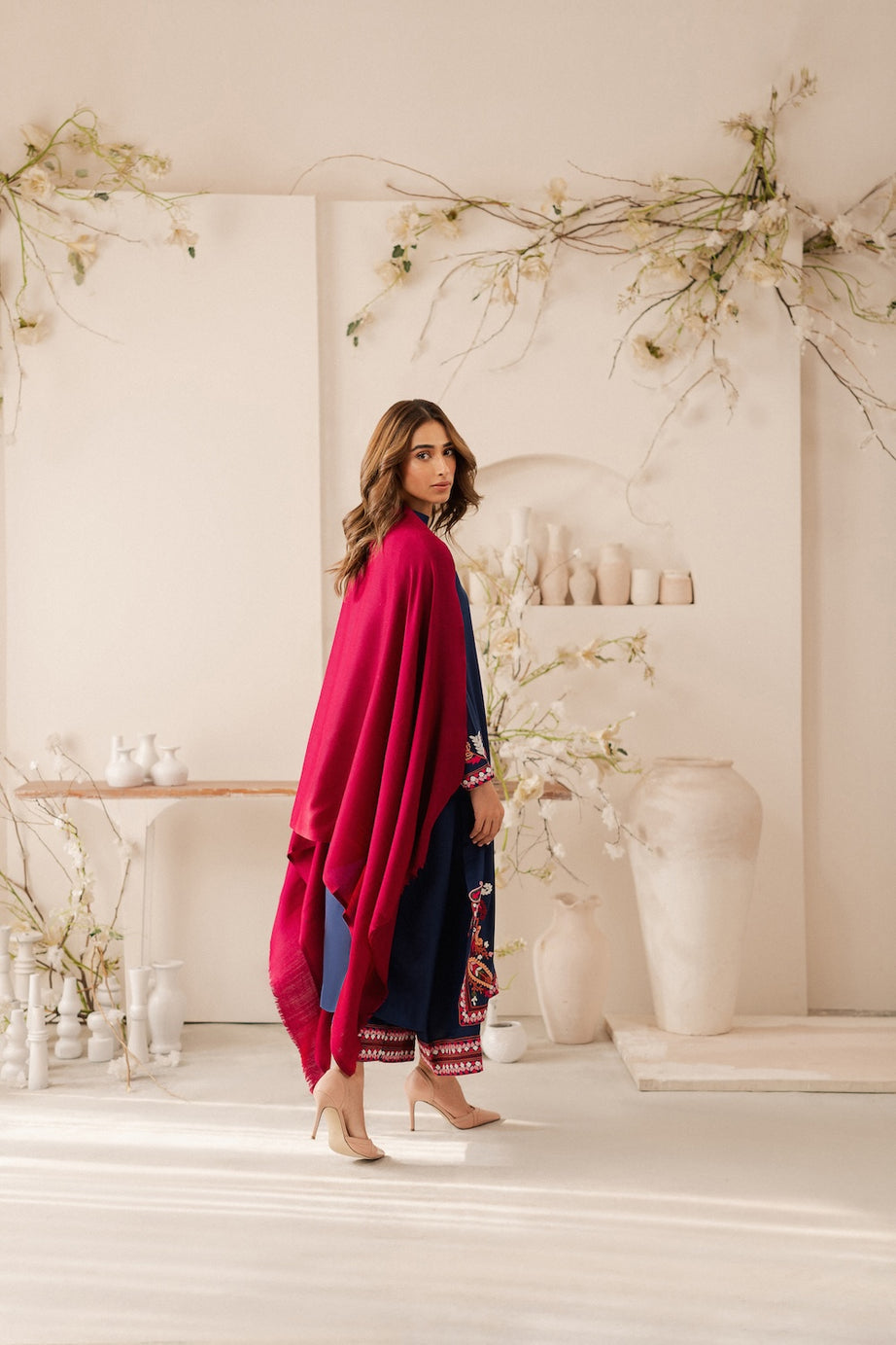 Vintage - 3PC DHANAK EMBROIDERED SHIRT WITH DHANAK SHAWL AND TROUSER (Unstitched)