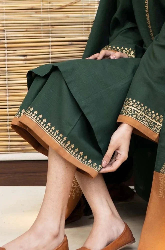 DYOT - 3PC Unstitched Dhanak Neckline Embroidered Shirt with Printed Wool Shawl and Trouser