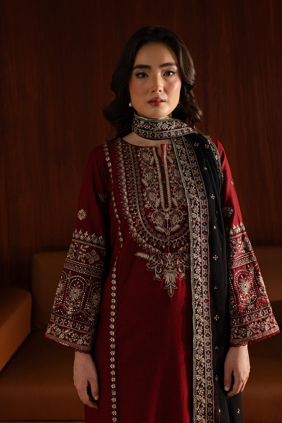 Batik - 3PC Dhanak Embroidered Shirt with Embroidered Dhanak Shawl (Unstitched)