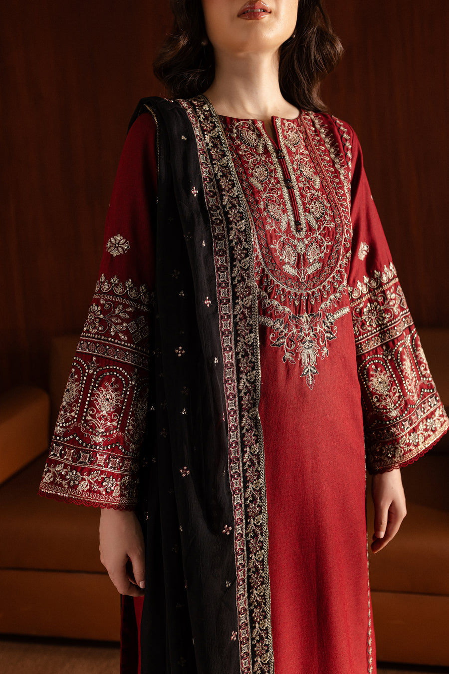 Batik - 3PC Dhanak Embroidered Shirt with Embroidered Dhanak Shawl (Unstitched)
