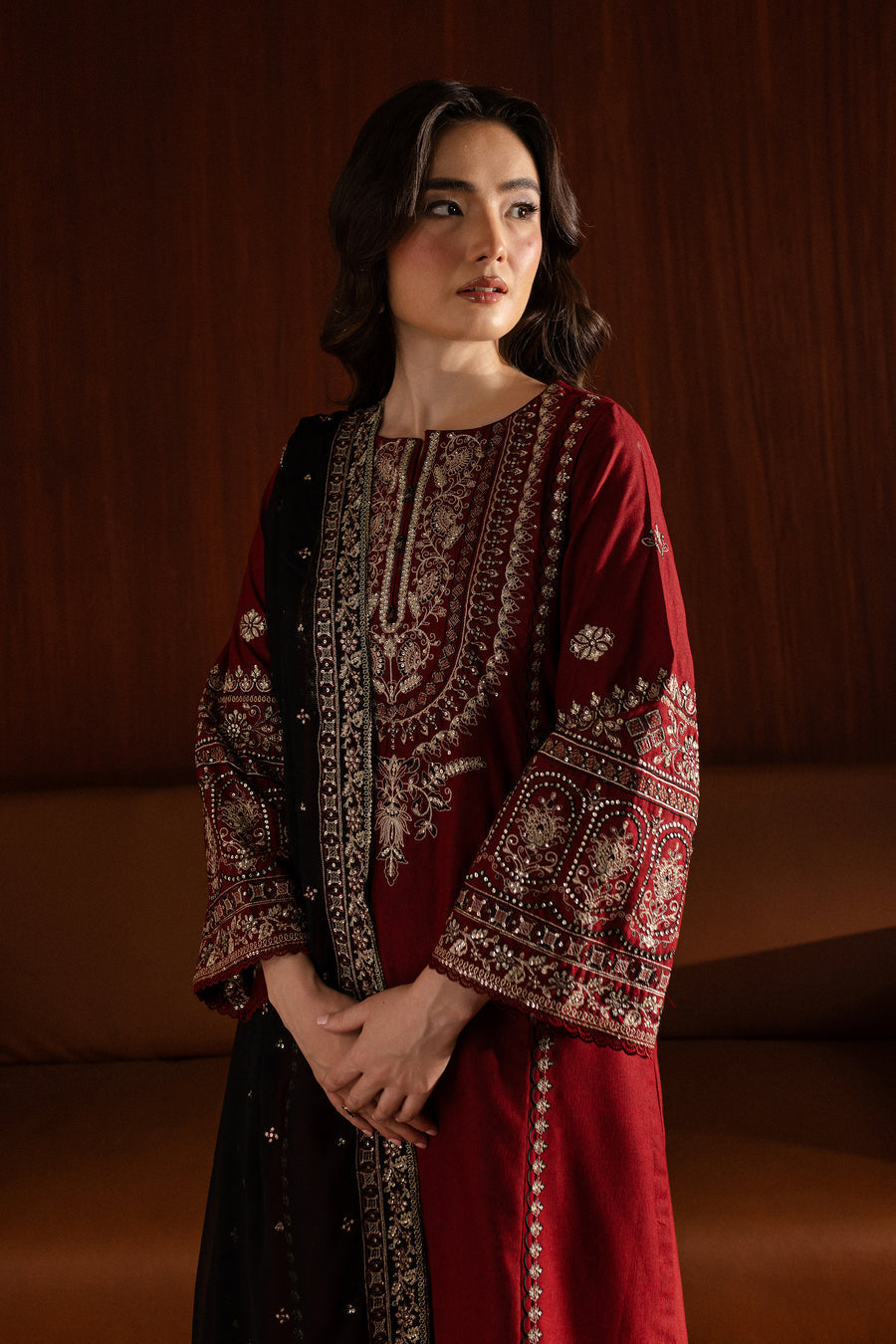 Batik - 3PC Dhanak Embroidered Shirt with Embroidered Dhanak Shawl (Unstitched)