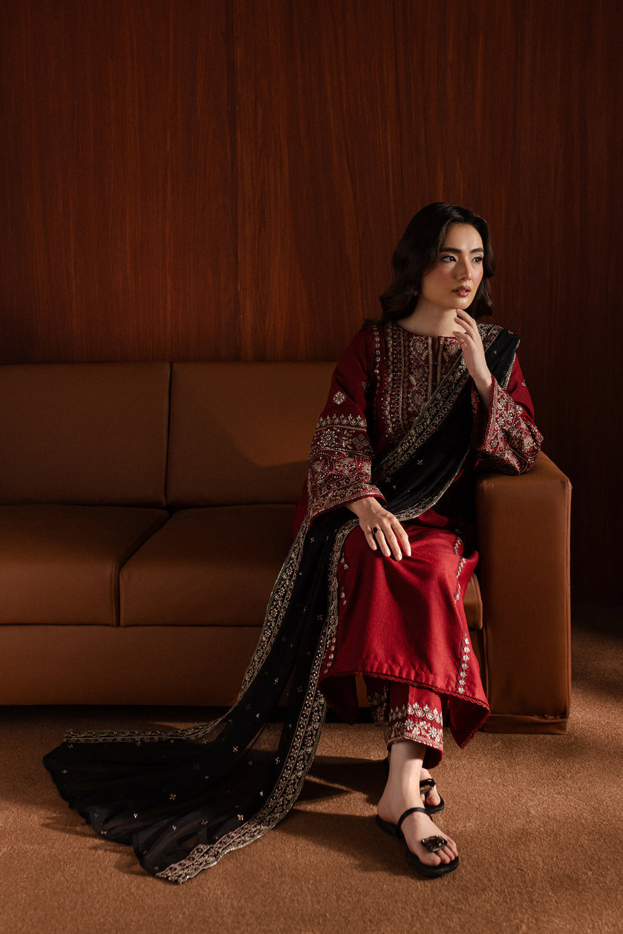 Batik - 3PC Dhanak Embroidered Shirt with Embroidered Dhanak Shawl (Unstitched)