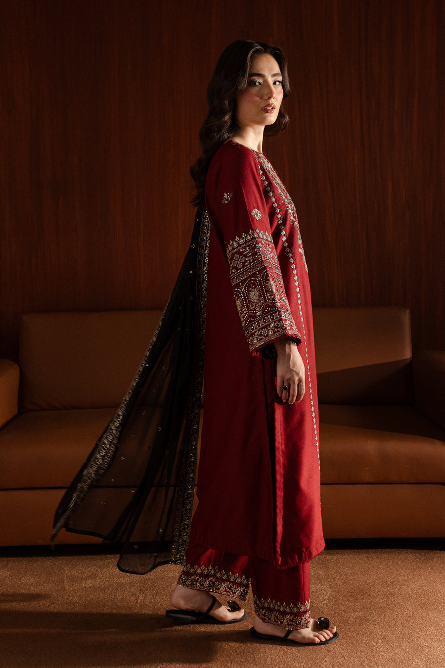Batik - 3PC Dhanak Embroidered Shirt with Embroidered Dhanak Shawl (Unstitched)