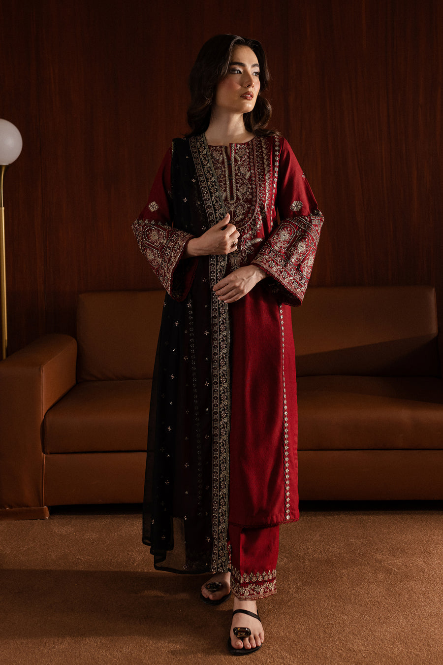 Batik - 3PC Dhanak Embroidered Shirt with Embroidered Dhanak Shawl (Unstitched)