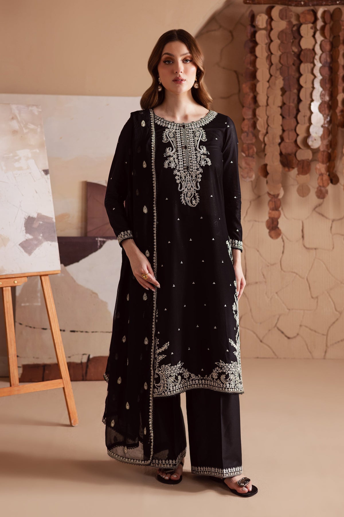 BATIK-3PC DHANAK EMBROIDERED SHIRT WITH CHIFFON EMBROIDERED DUPATTA AND TROUSER (SYT-130)