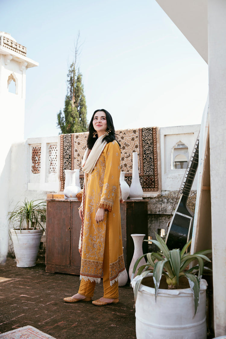 FLORENT - 3PC DHANAK EMBROIDERED SHIRT WITH DHANAK EMBROIDERED SHAWL AND TROUSER (SYT-132)