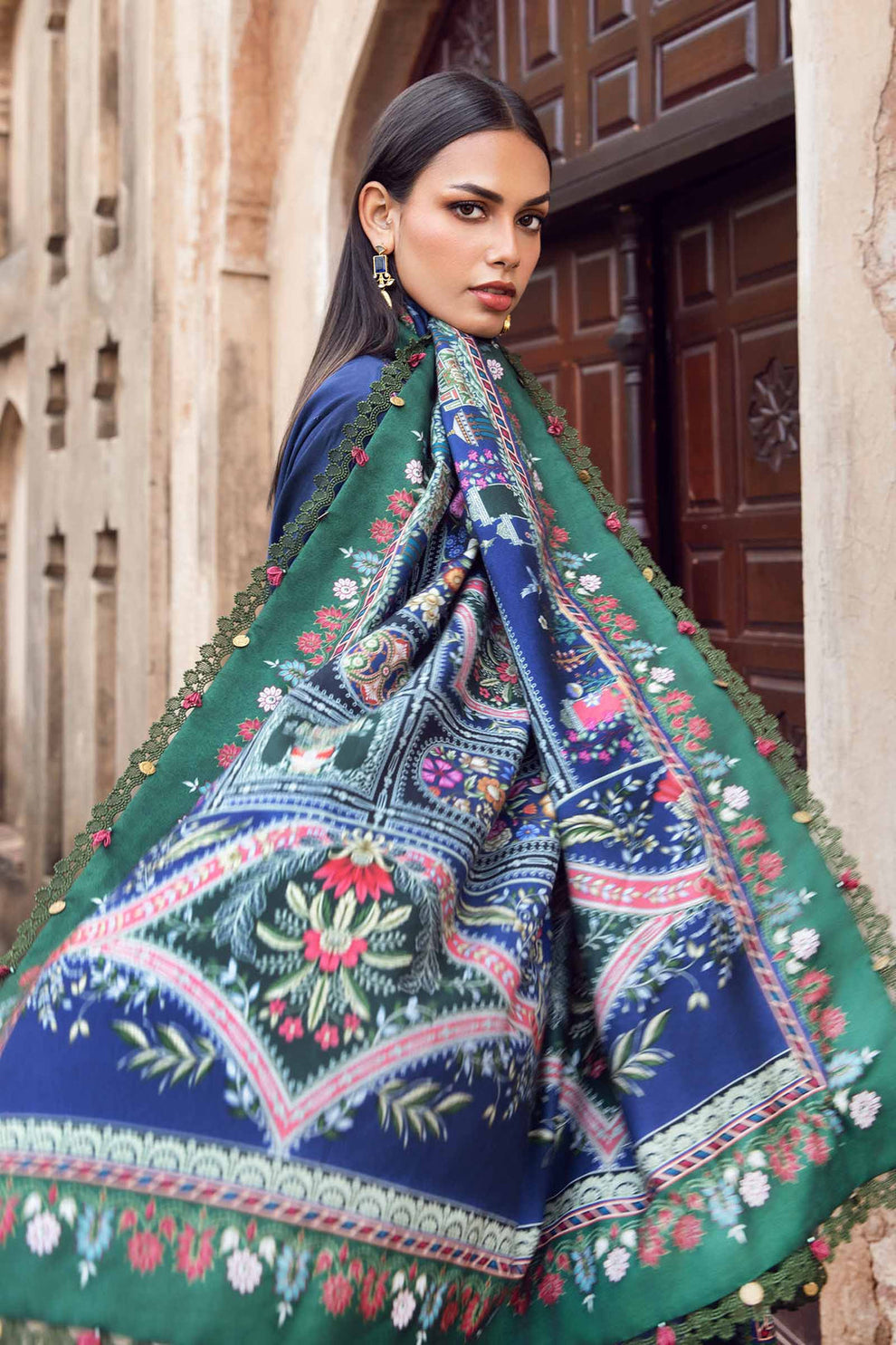 MARIA B - UNSTITCHED WINTER DHANAK EMBROIDERED 3PC WITH PRINTED PASHMINA SHAWL (SYT-146)