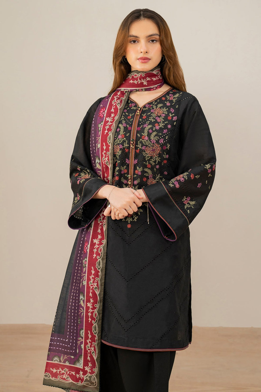 JAZMIN WINTER - UNSTITCHED DHANAK EMBROIDERED 3PC WITH COTRAI PRINTED SHAWL (SYT-147)