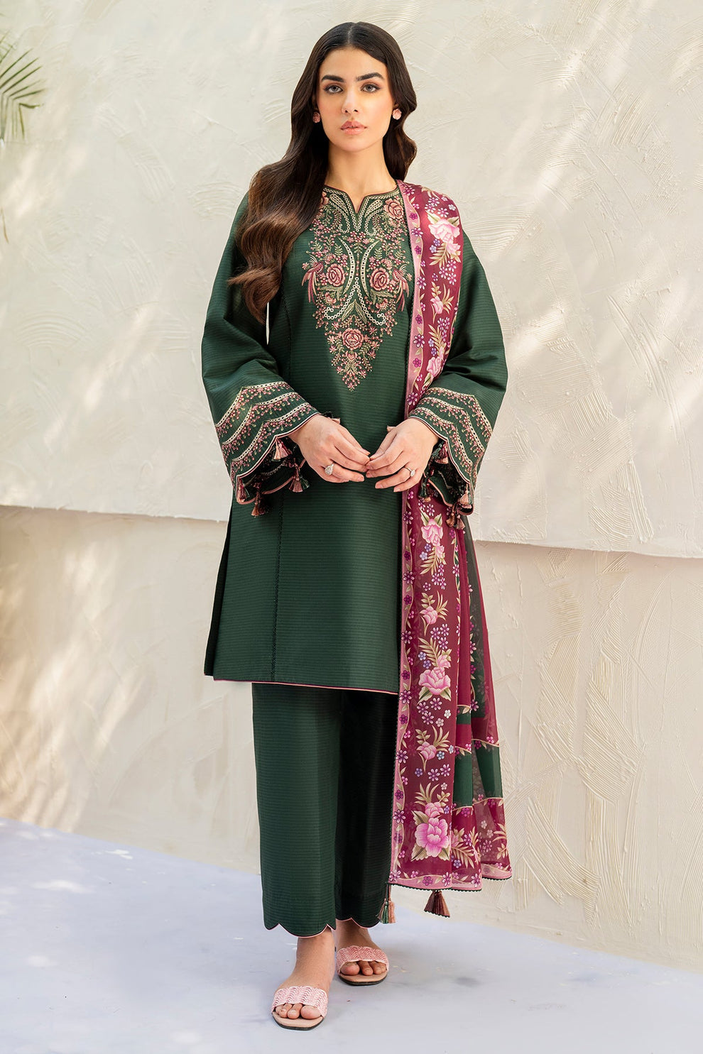 JAZMIN WINTER - UNSTITCHED DHANAK EMBROIDERED 3PC WITH COTRAI PRINTED SHAWL (SYT-147)