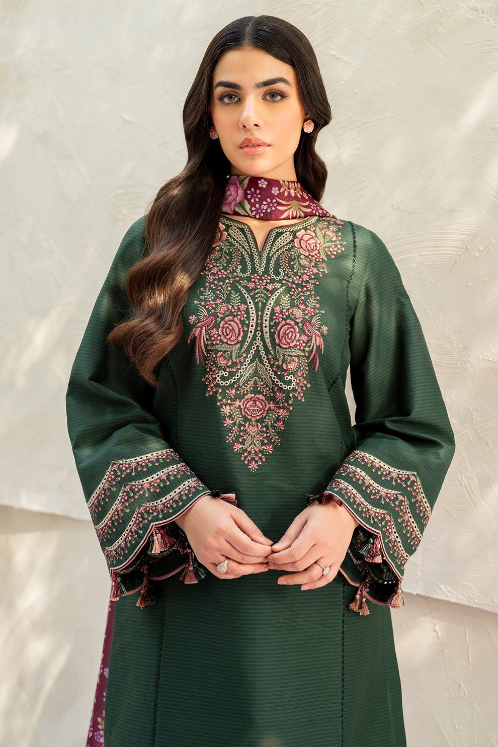 JAZMIN WINTER - UNSTITCHED DHANAK EMBROIDERED 3PC WITH COTRAI PRINTED SHAWL (SYT-147)