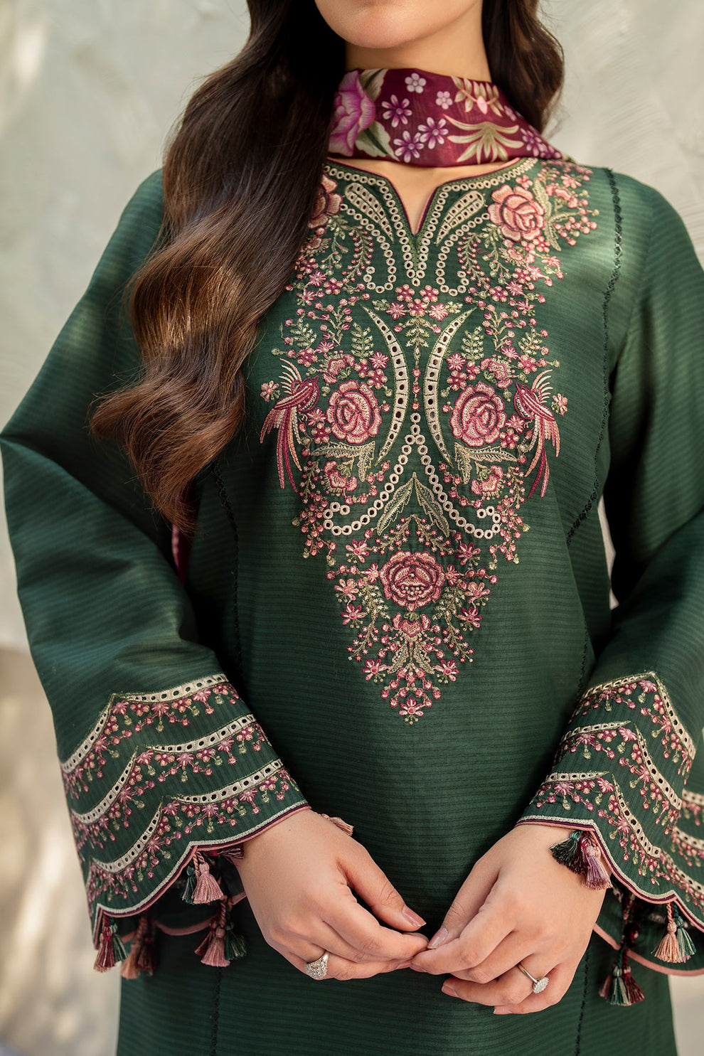 JAZMIN WINTER - UNSTITCHED DHANAK EMBROIDERED 3PC WITH COTRAI PRINTED SHAWL (SYT-147)