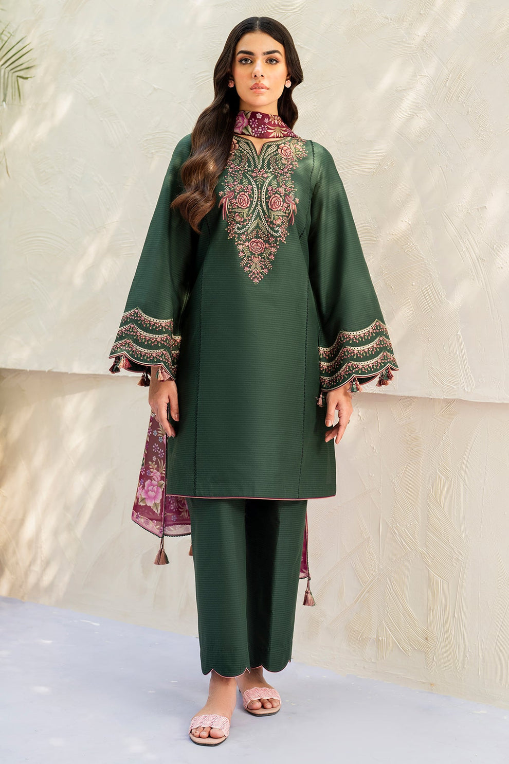 JAZMIN WINTER - UNSTITCHED DHANAK EMBROIDERED 3PC WITH COTRAI PRINTED SHAWL (SYT-147)