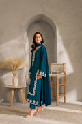 VINTAGE-3PC DHANAK EMBROIDERED SHIRT WITH BAMBER CHIFFON DUPATTA AND TROUSER SYT-152