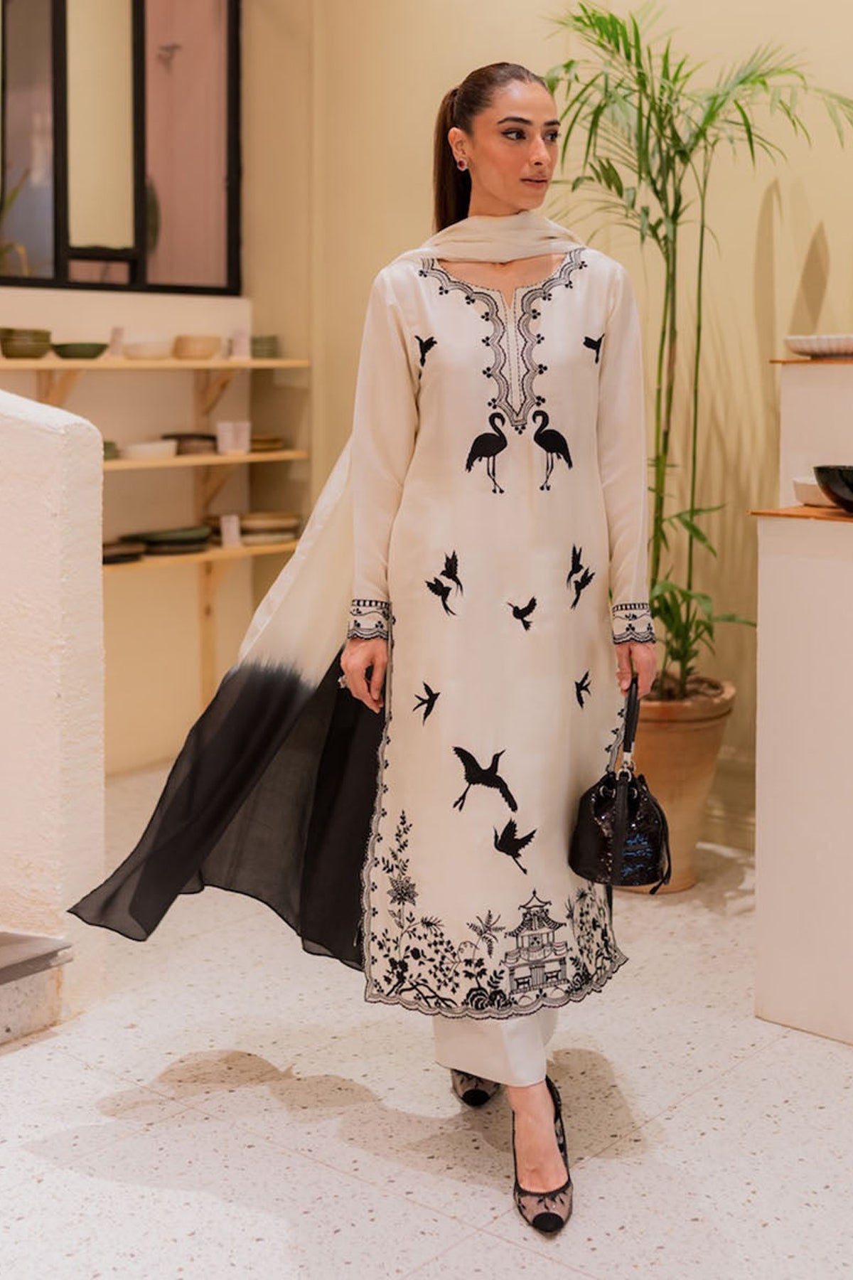 MIRANA-3PC DHANAK EMBROIDERED SHIRT WITH BAMBER TYE&DYE CHIFFON DUPATTA AND TROUSER (SYT-154)