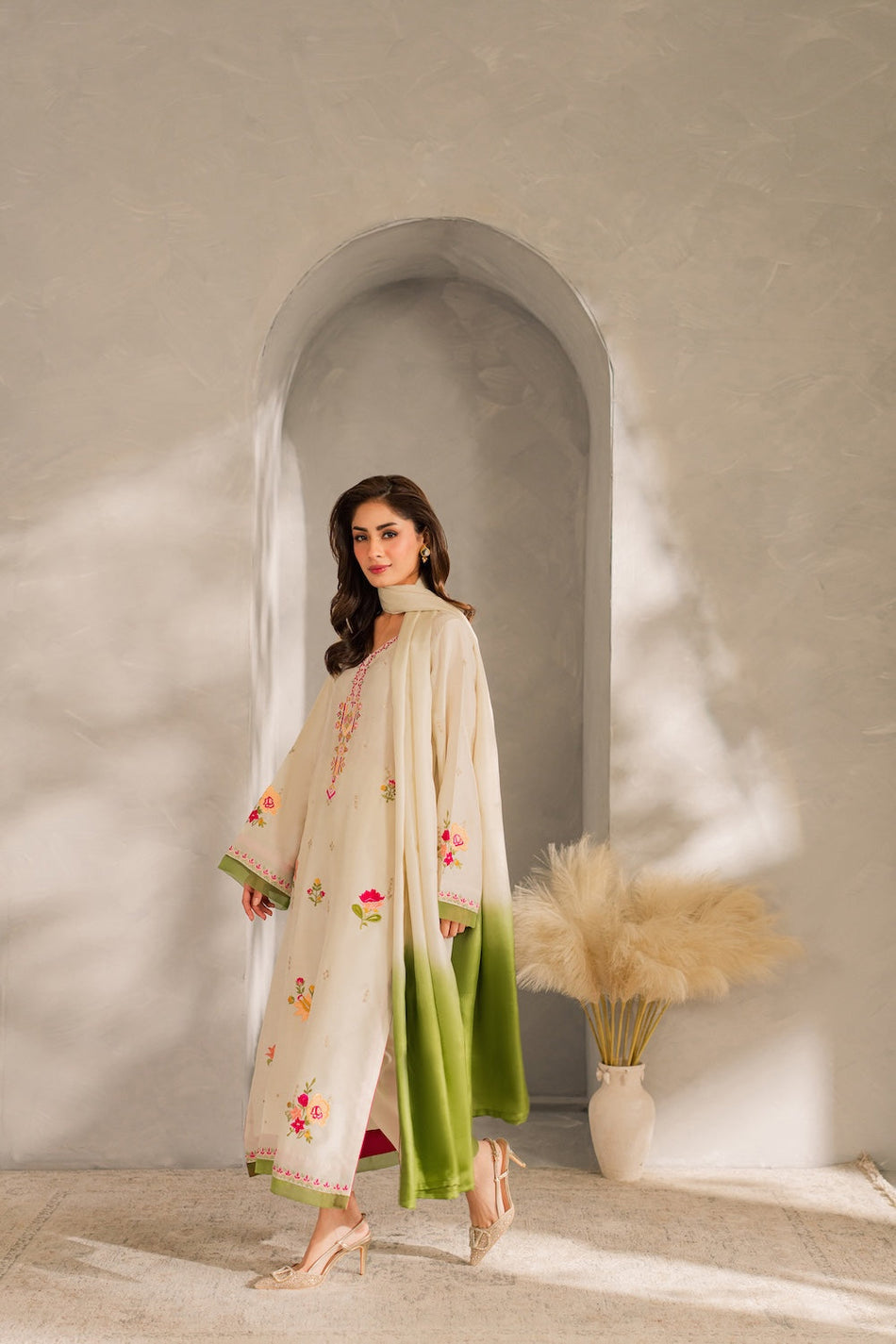 MIRANA-3PC DHANAK EMBROIDERED SHIRT WITH BAMBER CHIFFON DUPATTA AND TROUSER (SYT-156)