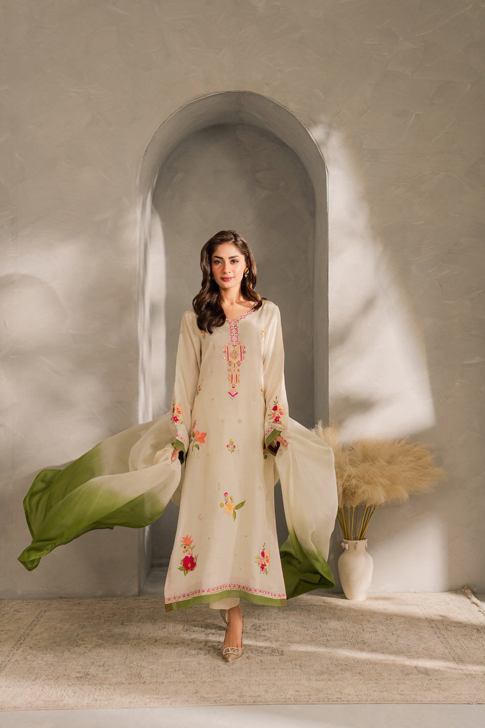 MIRANA-3PC DHANAK EMBROIDERED SHIRT WITH BAMBER CHIFFON DUPATTA AND TROUSER (SYT-156)