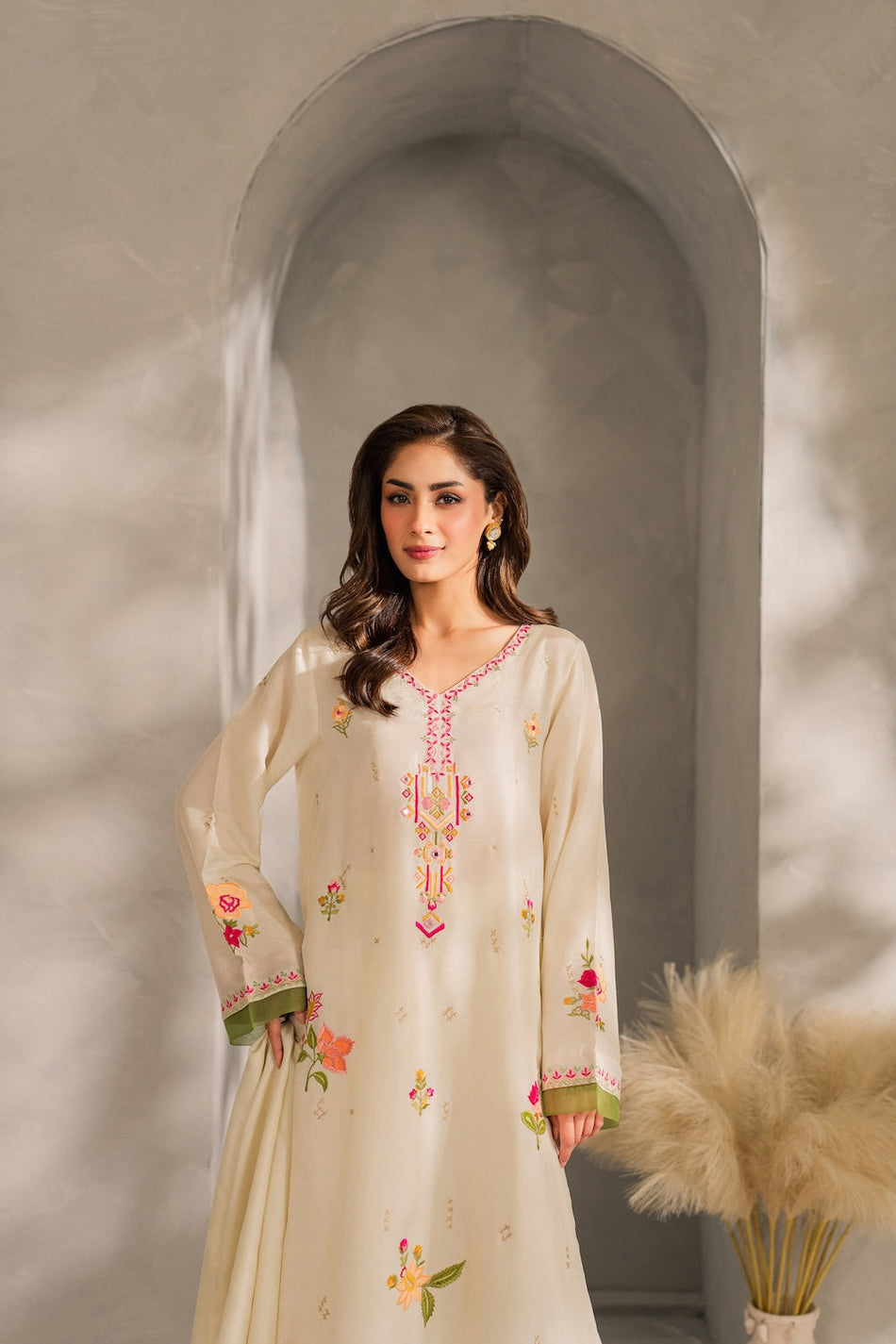 MIRANA-3PC DHANAK EMBROIDERED SHIRT WITH BAMBER CHIFFON DUPATTA AND TROUSER (SYT-156)