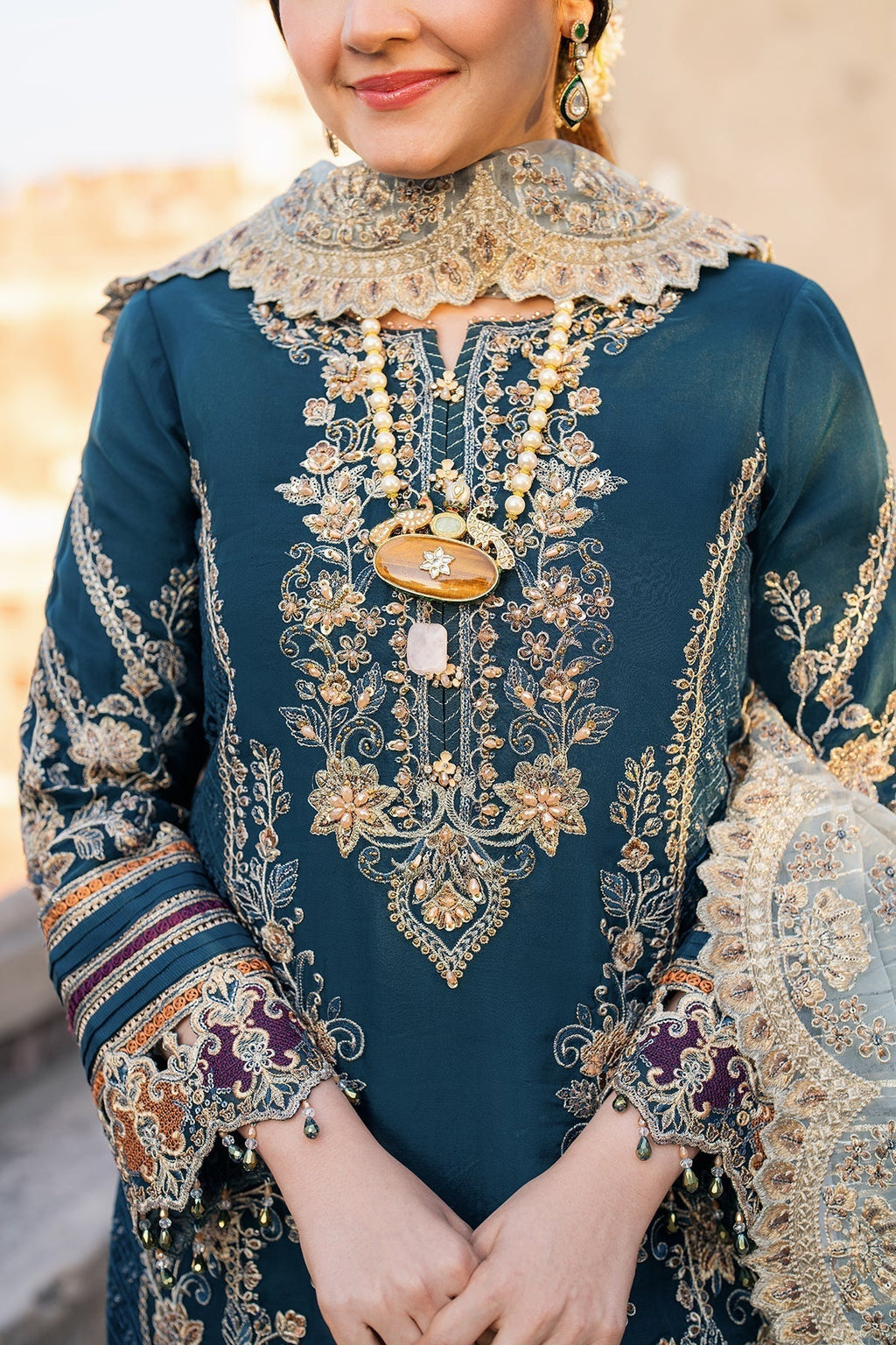 BATIK-3PC DHANAK HEAVY EMBROIDERED SHIRT WITH COTTON NET EMBROIDERED DUPATTA AND EMB TROUSER (SYT-162)