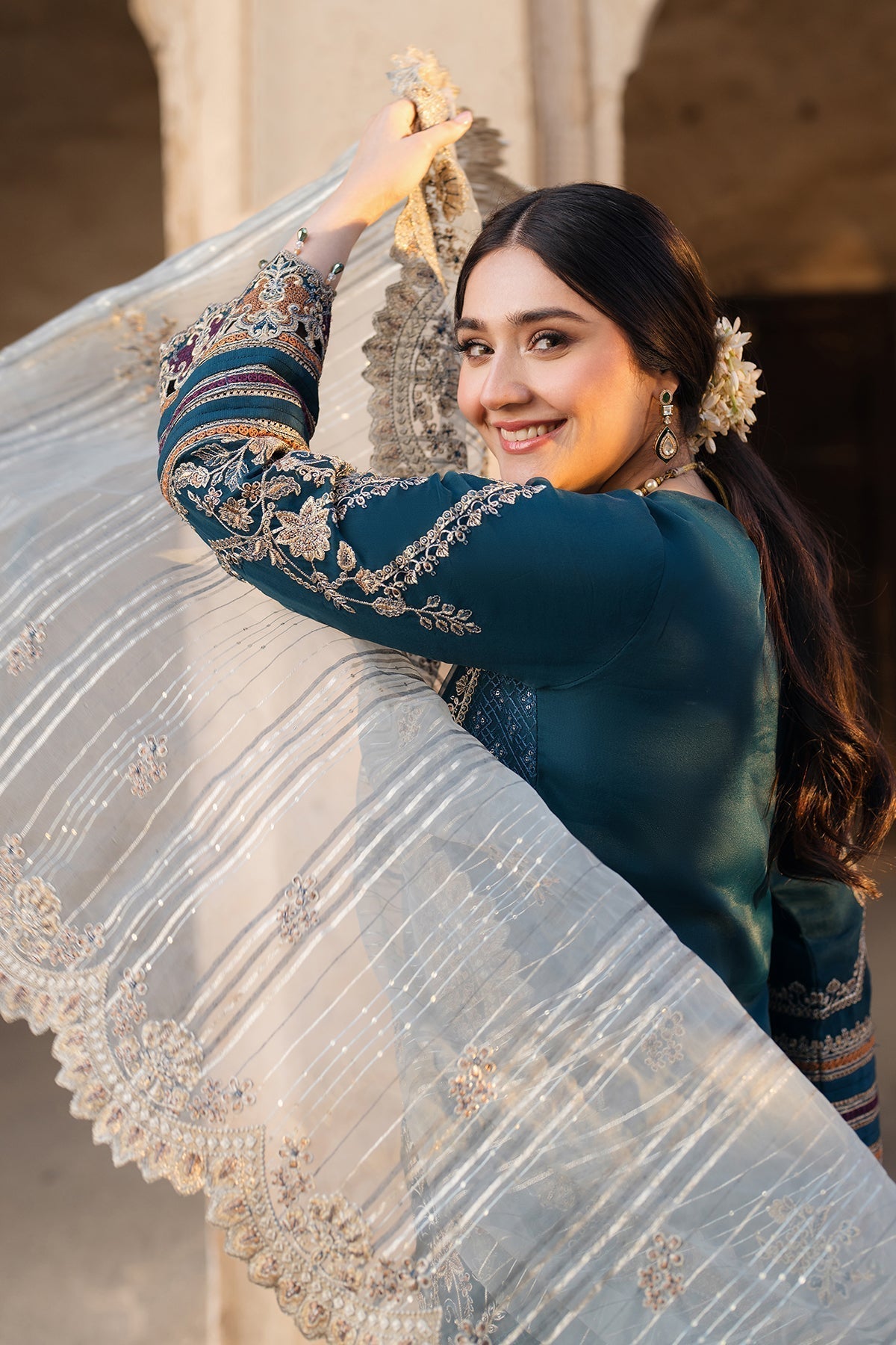 BATIK-3PC DHANAK HEAVY EMBROIDERED SHIRT WITH COTTON NET EMBROIDERED DUPATTA AND EMB TROUSER (SYT-162)