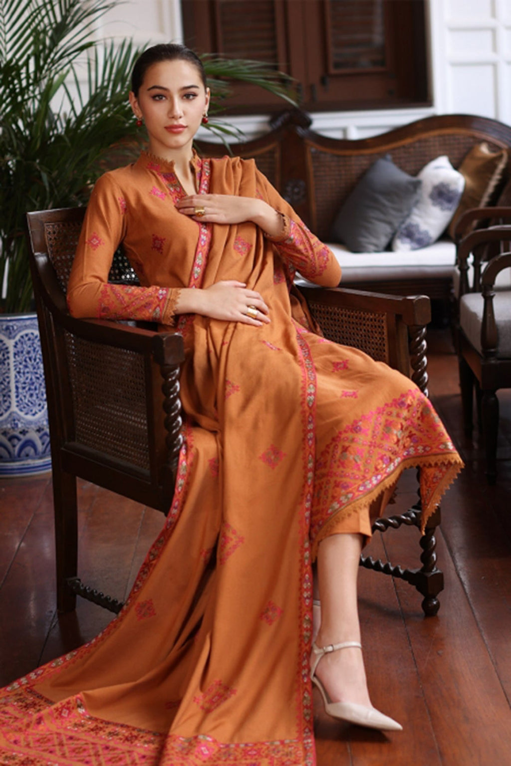 BAREEZE - UNSTITCHED 3PC EMBROIDERED DHANAK WITH EMBROIDERED SHAWL (SYT-165)