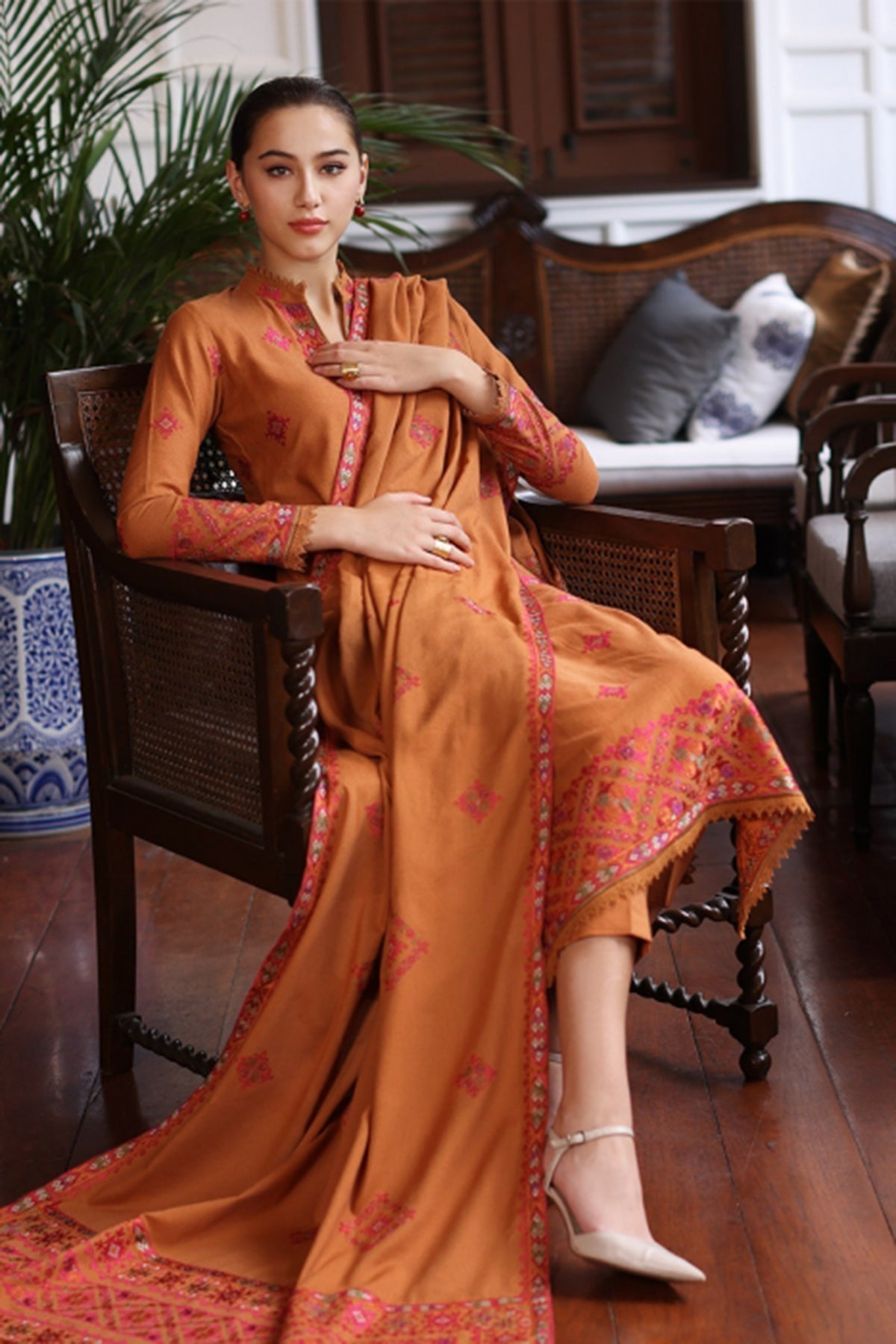 BAREEZE - UNSTITCHED 3PC EMBROIDERED DHANAK WITH EMBROIDERED SHAWL (SYT-165)