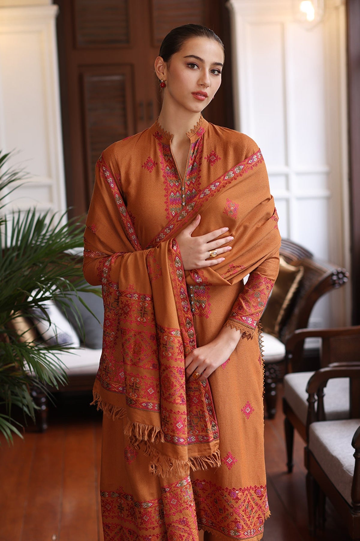 BAREEZE - UNSTITCHED 3PC EMBROIDERED DHANAK WITH EMBROIDERED SHAWL (SYT-165)