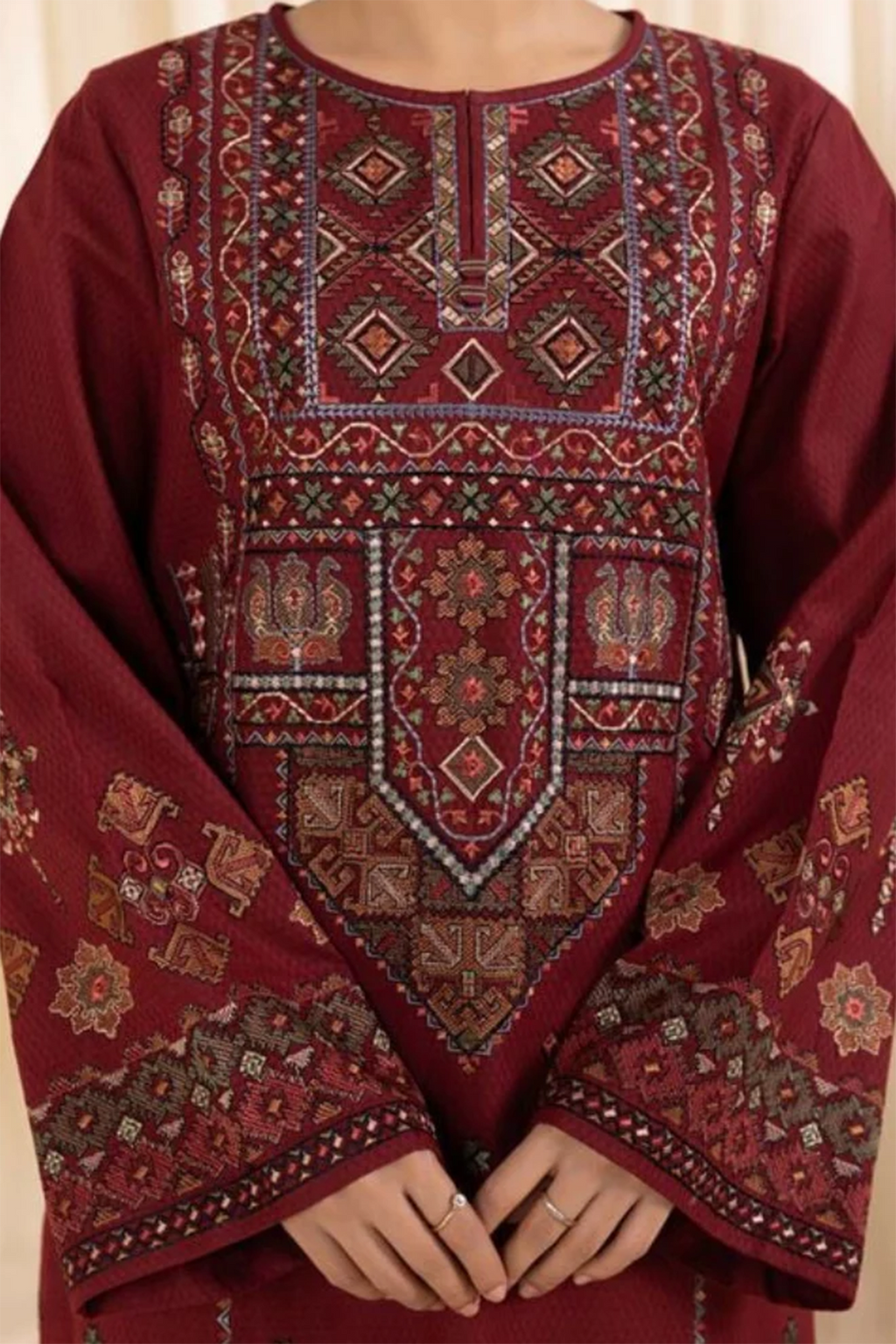 Sapphire - 3PC Unstitched Dhanak Embroidered Front with Digital Printed Shawl and Plain Trouser (SYT-166)