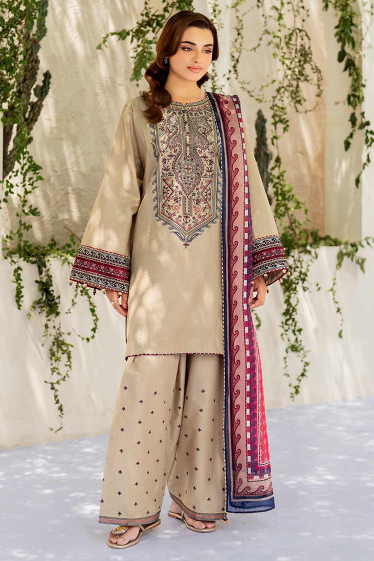 JAZMIN - UNSTITCHED 3PC EMBROIDERED DHANAK SUIT WITH PRINTED COTRAI WOOL SHAWAL (SYT-167)