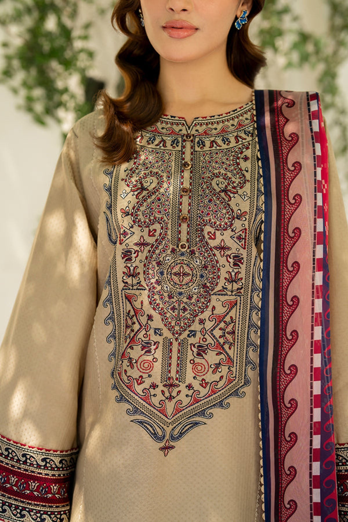 JAZMIN - UNSTITCHED 3PC EMBROIDERED DHANAK SUIT WITH PRINTED COTRAI WOOL SHAWAL (SYT-167)