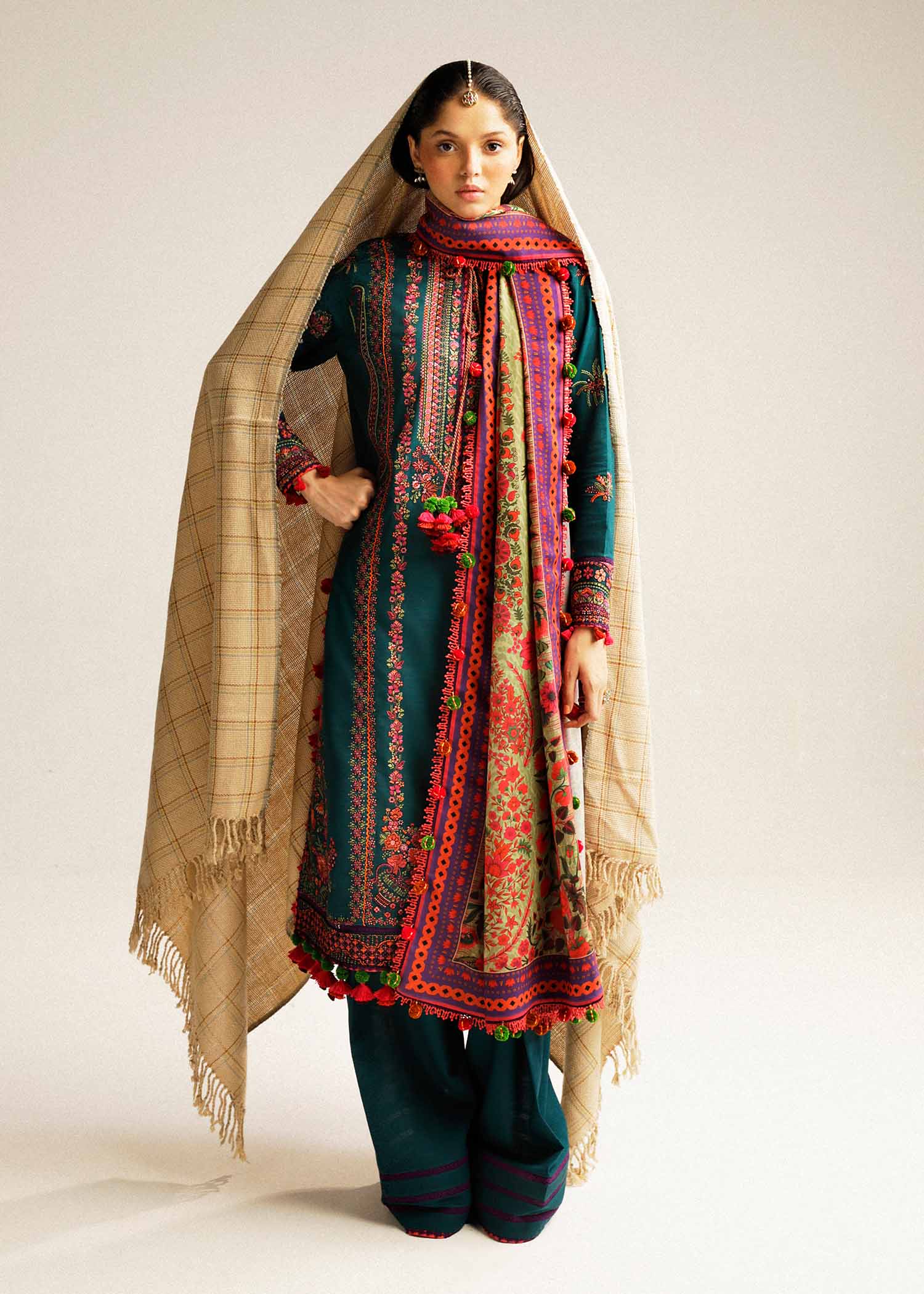 Hussain Rehar - UNSTITCHED 3PC Embroidered Dhanak Suit with Printed Shawal (SYT-179)