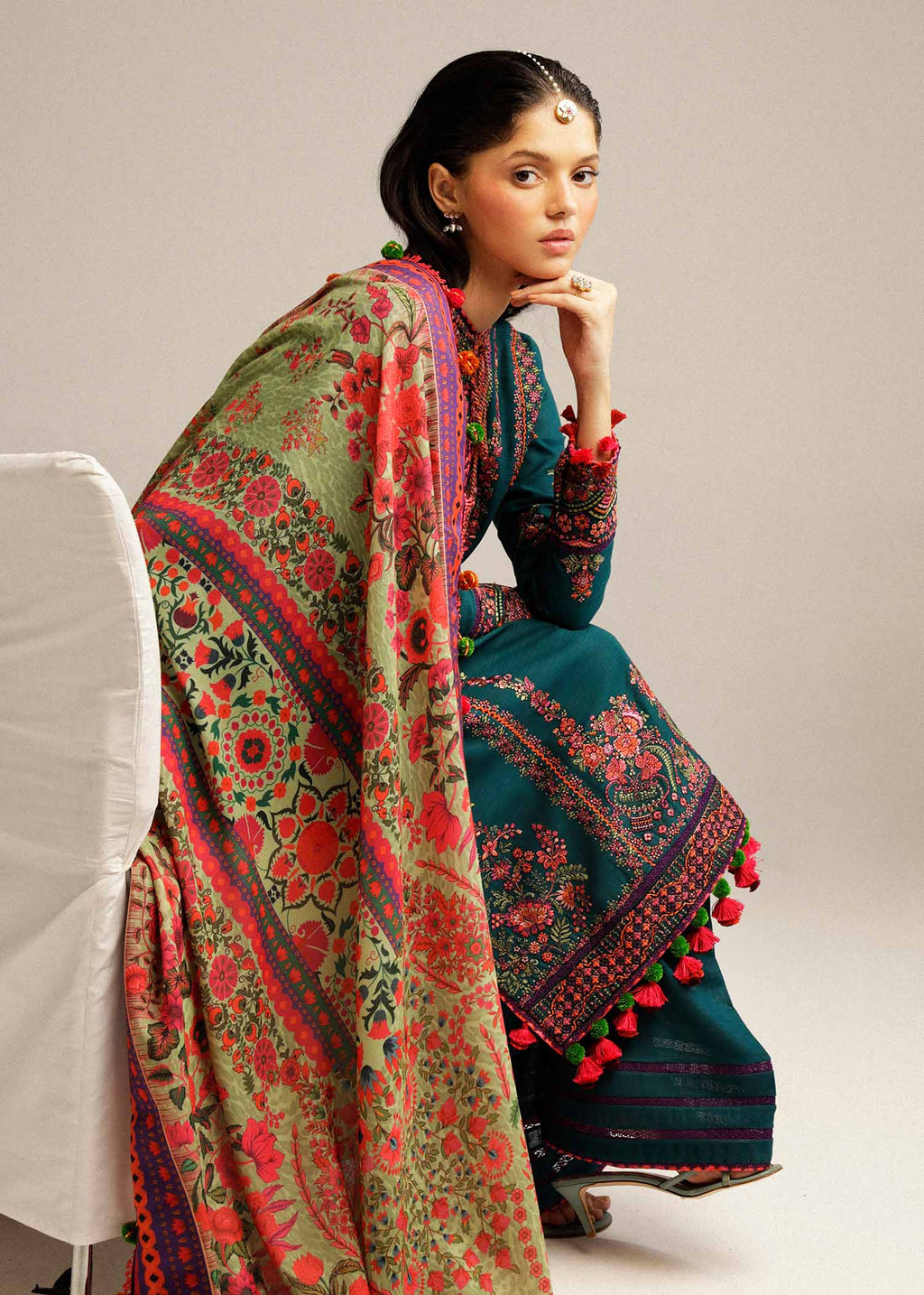 Hussain Rehar - UNSTITCHED 3PC Embroidered Dhanak Suit with Printed Shawal (SYT-179)