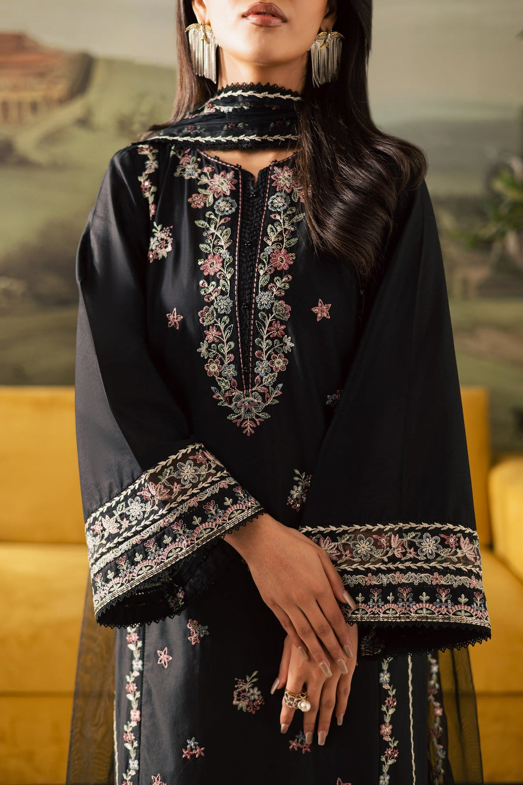 BATIK - UNSTITCHED 3PC DHANAK EMBROIDERED SHIRT WITH READY TO WEAR EMBROIDERED DUPATTA AND TROUSER (SYT-181)