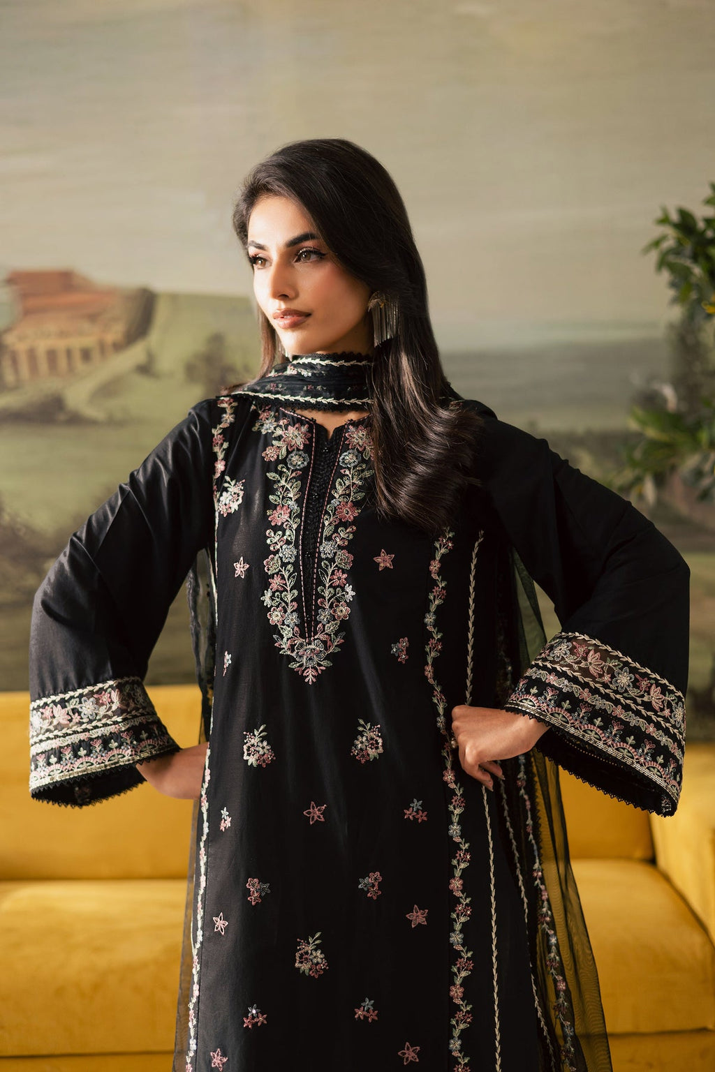 BATIK - UNSTITCHED 3PC DHANAK EMBROIDERED SHIRT WITH READY TO WEAR EMBROIDERED DUPATTA AND TROUSER (SYT-181)