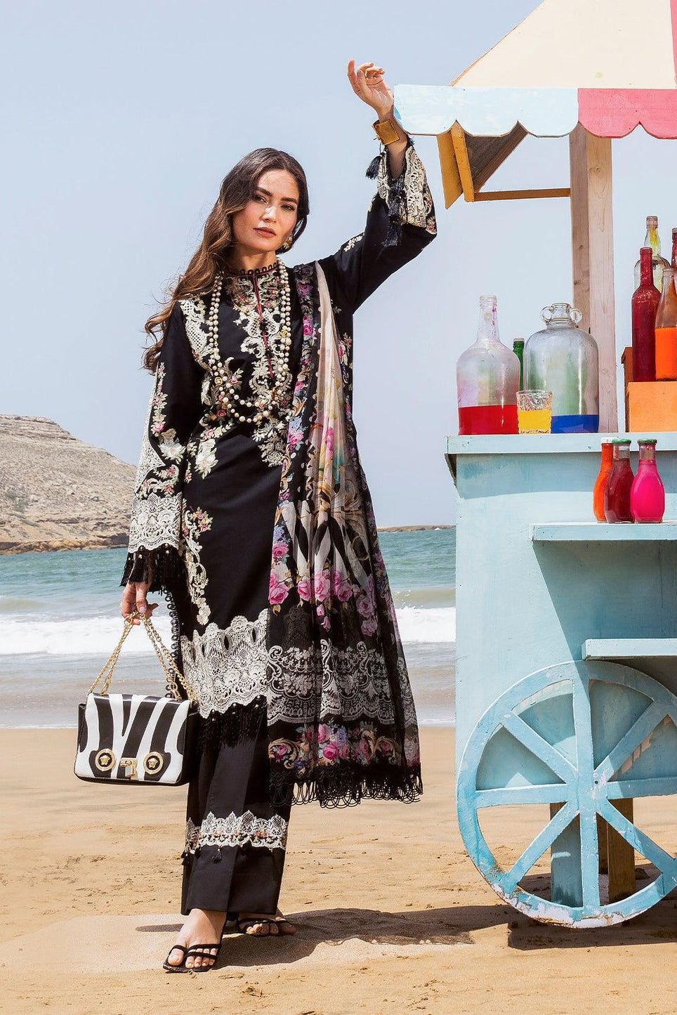 ELAF - UNSTITCHED 3PC DHANAK EMBROIDERED SHIRT WITH DIGITAL PRINTED SHAWL AND TROUSER (SYT-185)