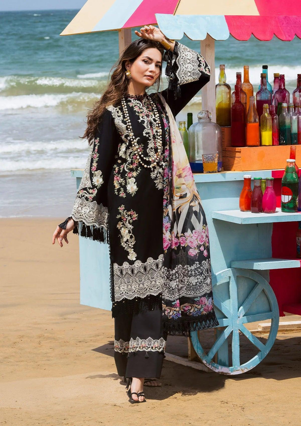 ELAF - UNSTITCHED 3PC DHANAK EMBROIDERED SHIRT WITH DIGITAL PRINTED SHAWL AND TROUSER (SYT-185)
