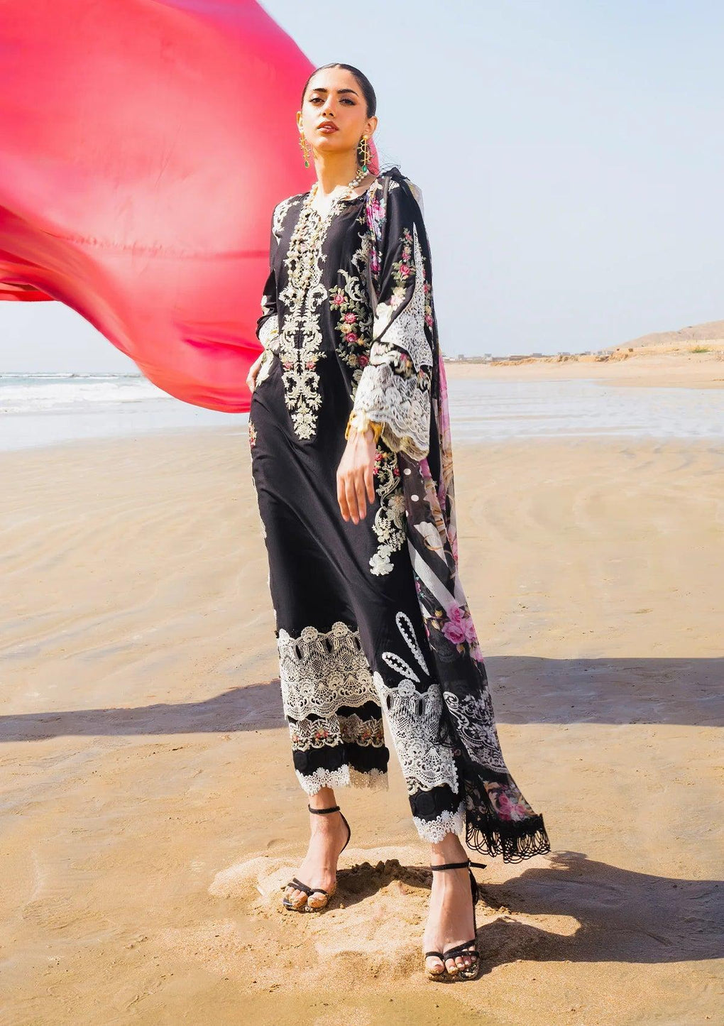 ELAF - UNSTITCHED 3PC DHANAK EMBROIDERED SHIRT WITH DIGITAL PRINTED SHAWL AND TROUSER (SYT-185)
