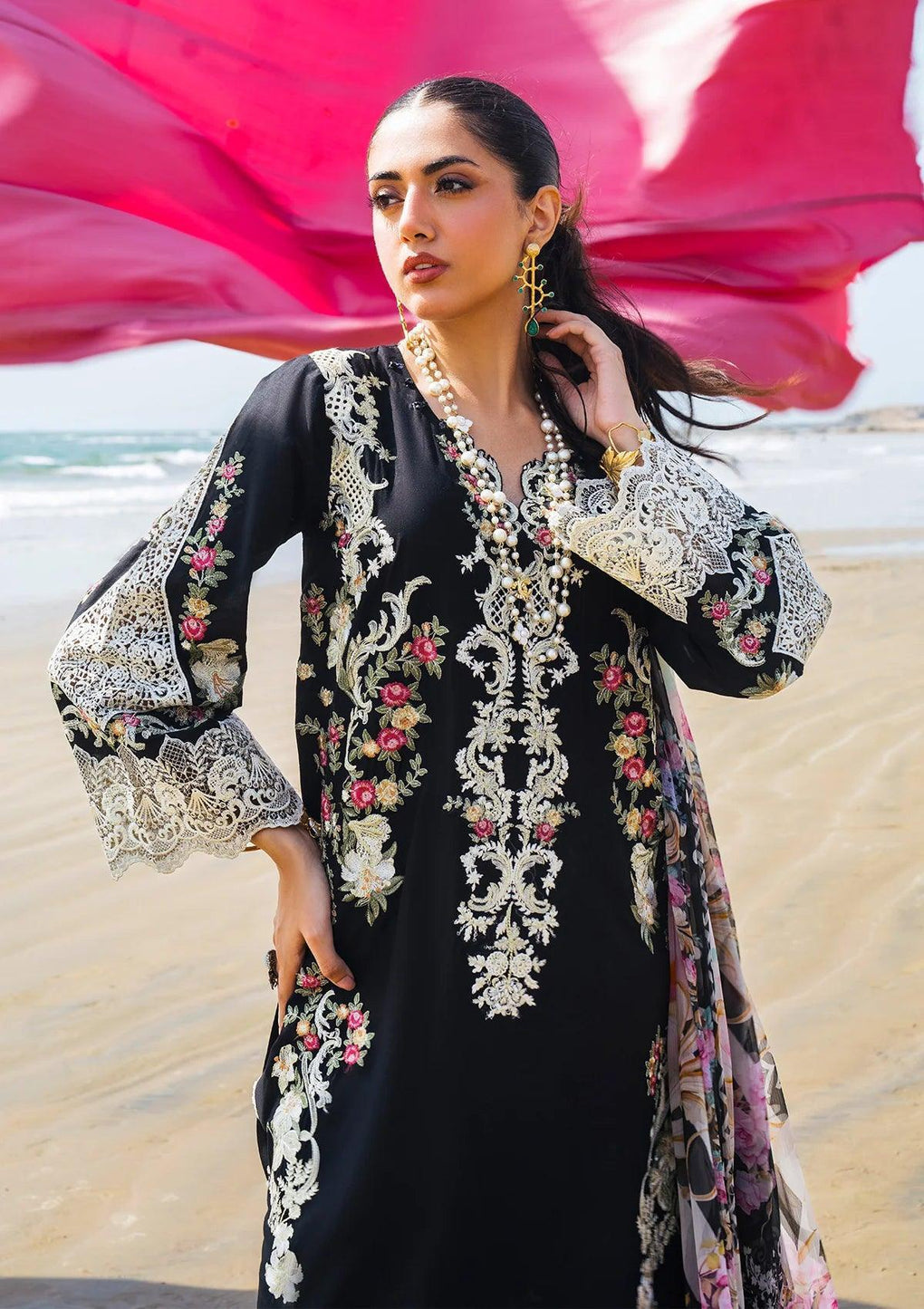 ELAF - UNSTITCHED 3PC DHANAK EMBROIDERED SHIRT WITH DIGITAL PRINTED SHAWL AND TROUSER (SYT-185)