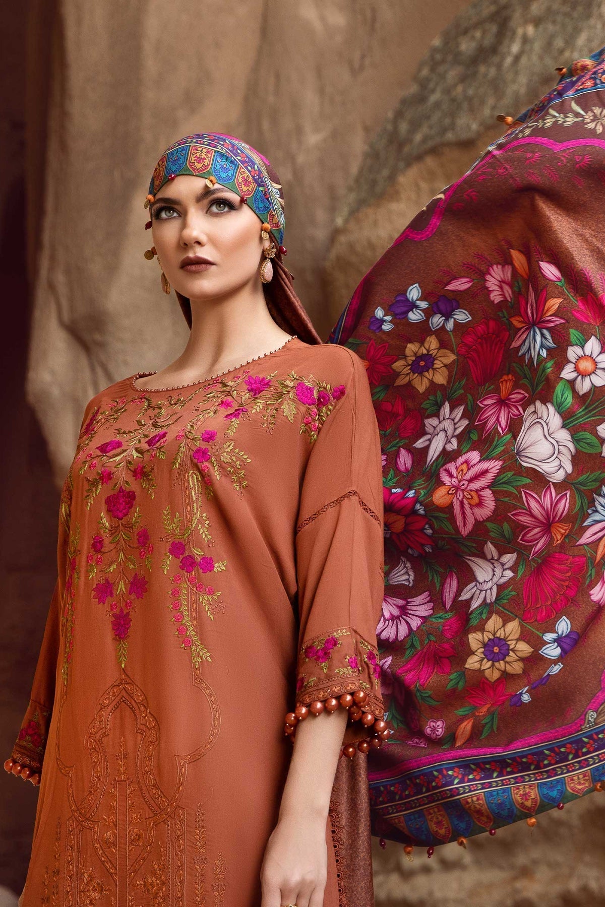Maria B - Unstitched Embroidered Dhanak 3pc with Whool Shawal (SYT-186)