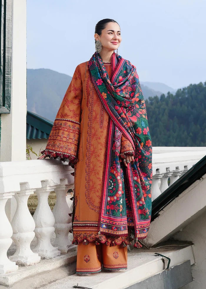 Hussain Rehar - UNSTITCHED 3PC Embroidered Dhanak Suit with Printed Shawal (SYT-189)
