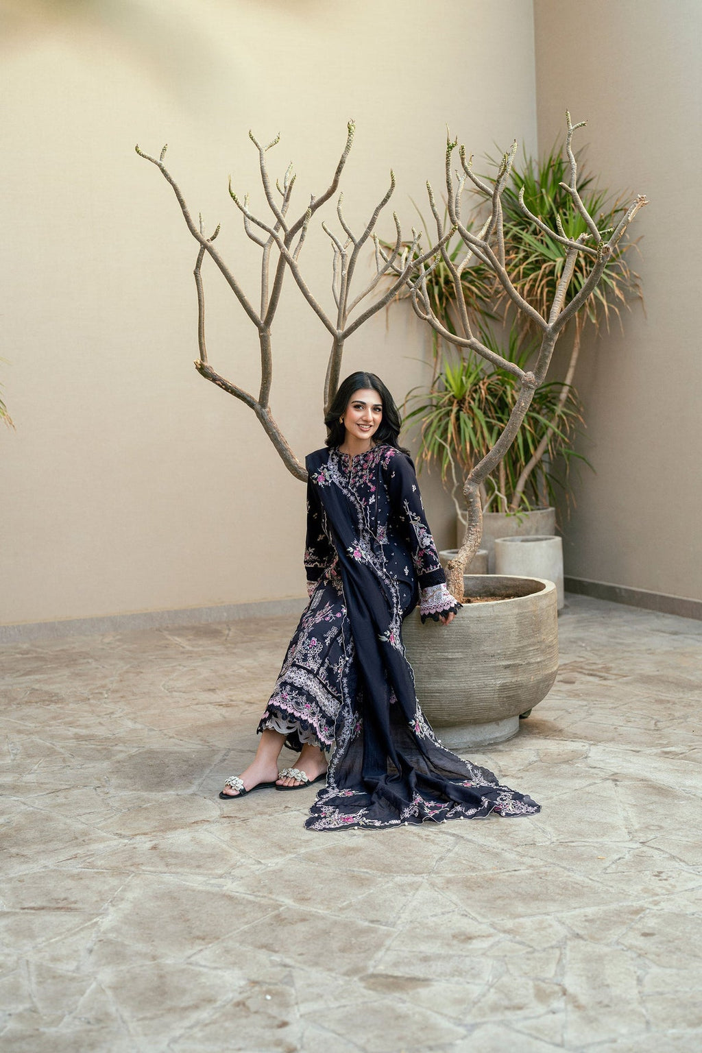 FLORENT - UNSTITCHED 3PC DHANAK EMBROIDERED SHIRT WITH CHIFFON EMBROIDERED DUPATTA & TROUSER (SYT-190)