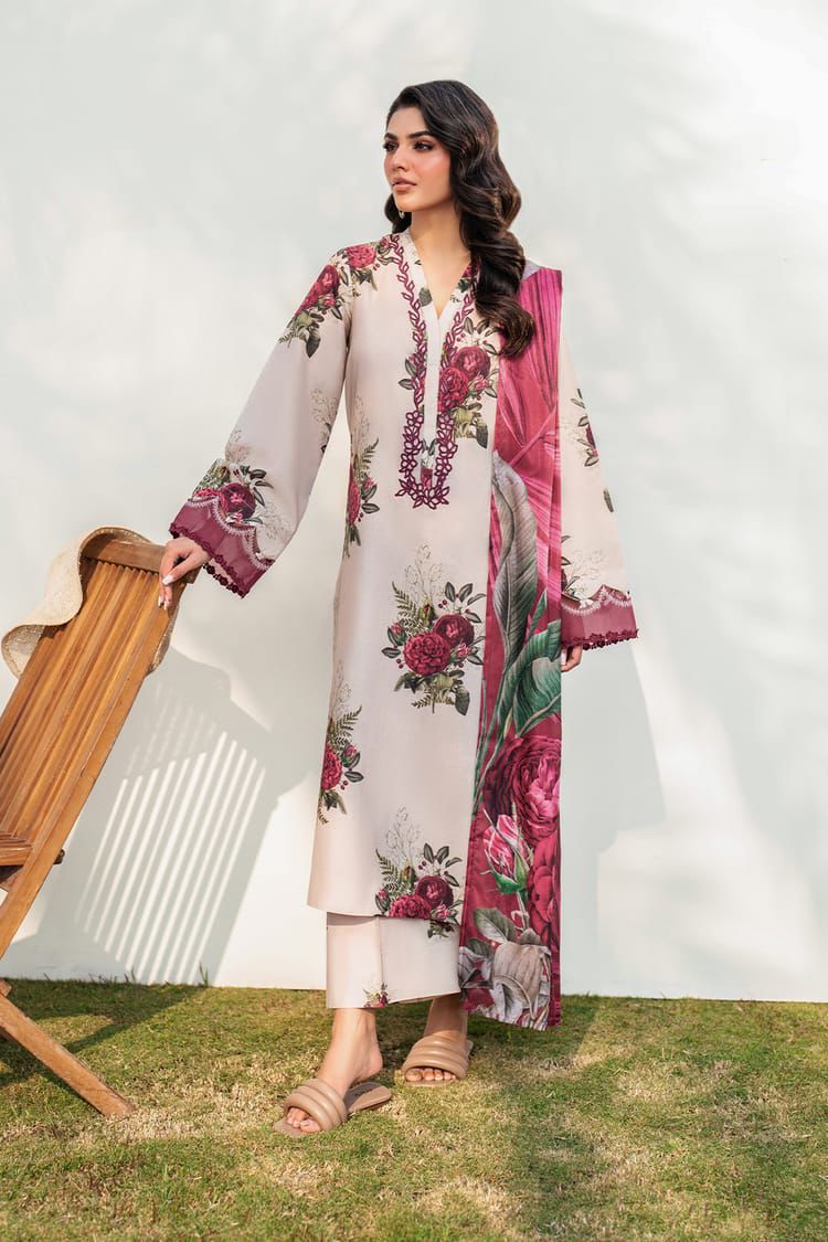 BAROUQE-3PC KARANDI PRINTED SHIRT WITH KARANDI PRINTED DUPATTA AND TROUSER