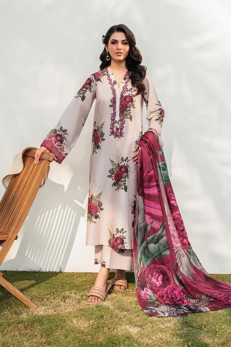 BAROUQE-3PC KARANDI PRINTED SHIRT WITH KARANDI PRINTED DUPATTA AND TROUSER