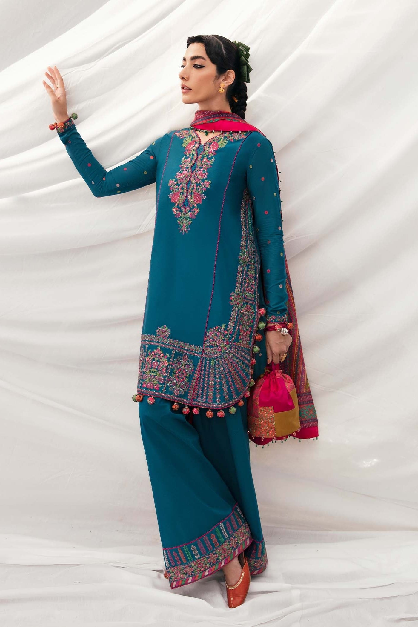 HUSSAIN REHAR - UNSTITCHED 3PC EMBROIDERED DHANAK SUIT WITH PRINTED PASHMINA WOOL SHAWAL (SYT-191)