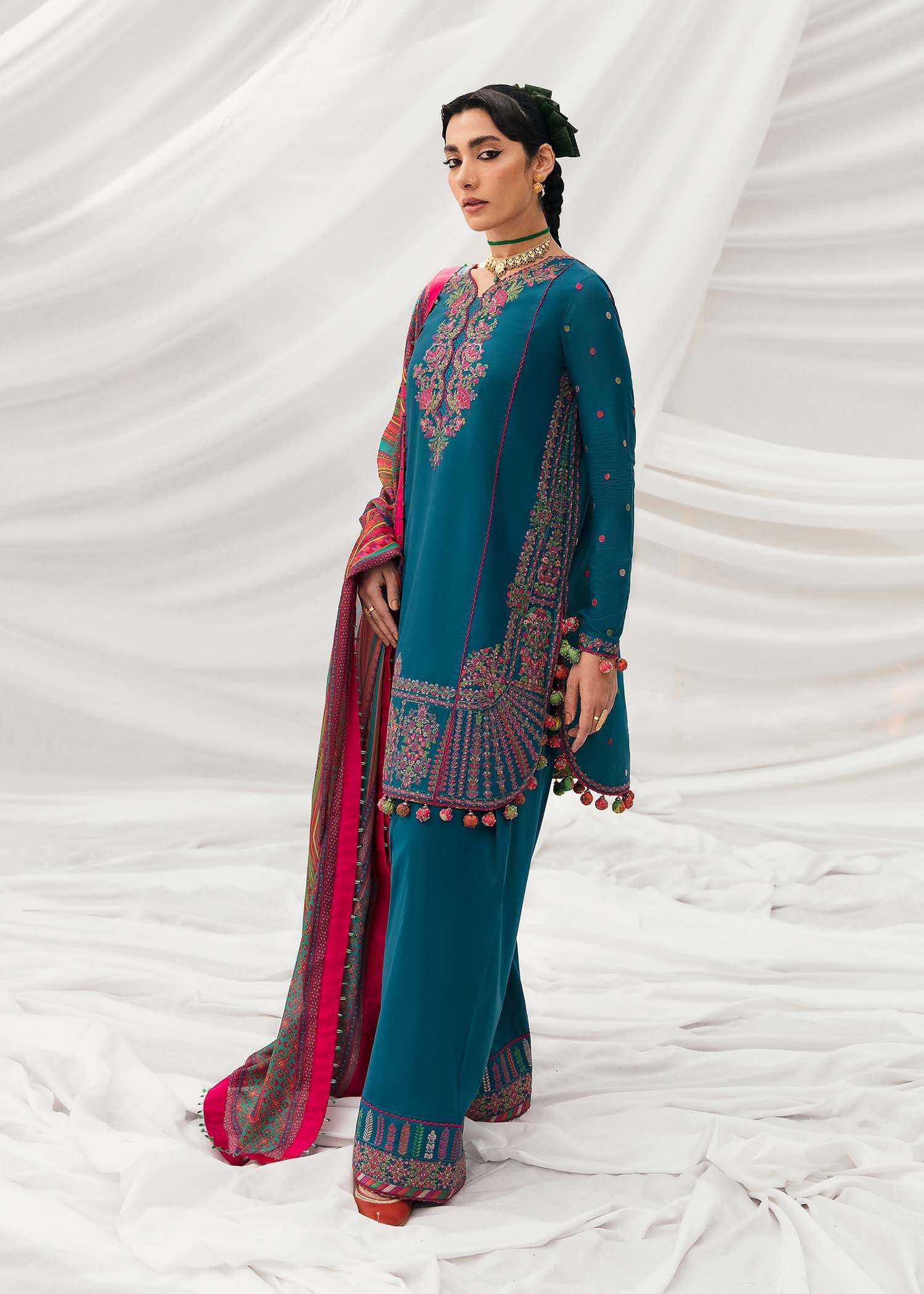 HUSSAIN REHAR - UNSTITCHED 3PC EMBROIDERED DHANAK SUIT WITH PRINTED PASHMINA WOOL SHAWAL (SYT-191)