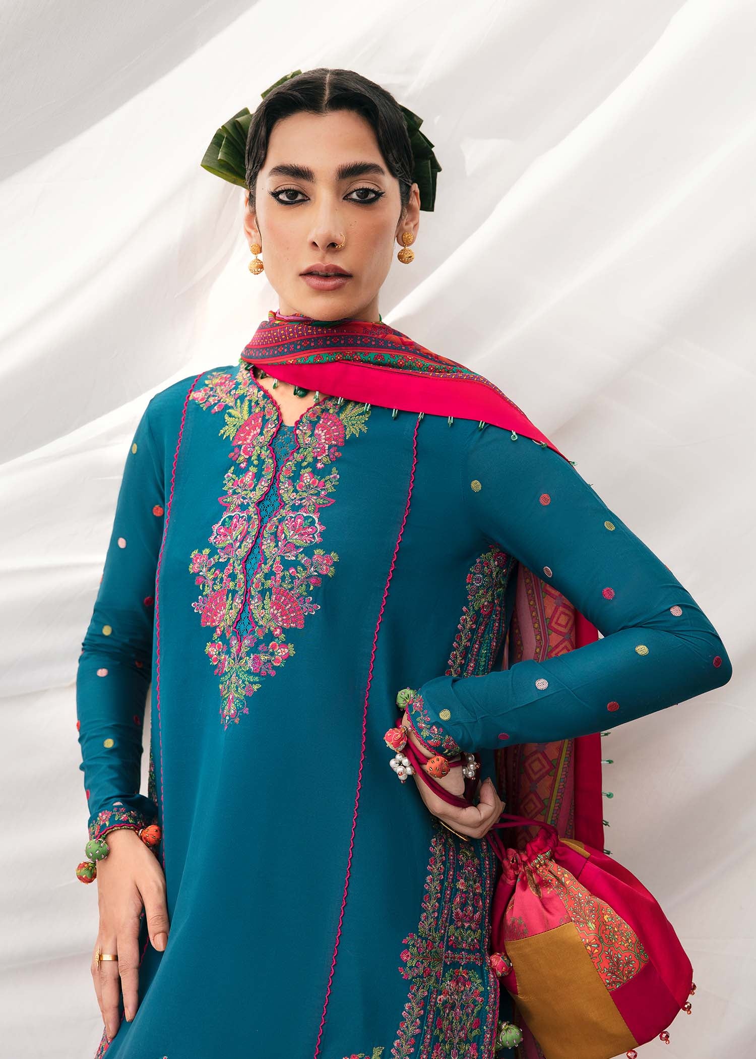 HUSSAIN REHAR - UNSTITCHED 3PC EMBROIDERED DHANAK SUIT WITH PRINTED PASHMINA WOOL SHAWAL (SYT-191)